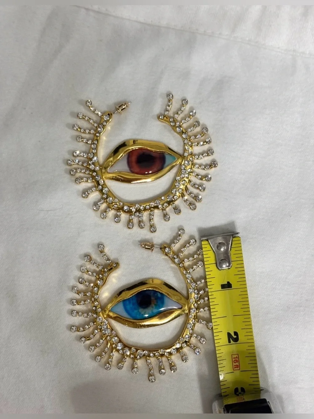 Avant-Garde Evil Eye Rhinestone Statement Hoops Earrings